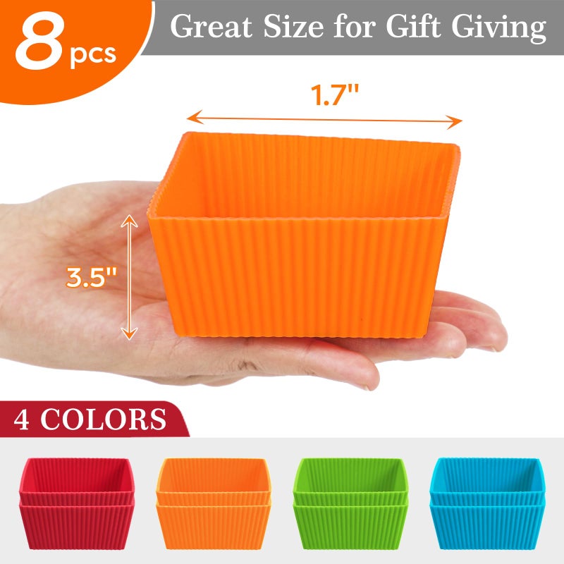 Webake 3.5 Inch Jumbo Baking Cups Reusable Silicone Square Cupcake Liners Non-stick Muffin Brownie Cake Mold (Pack of 8) - Image 5